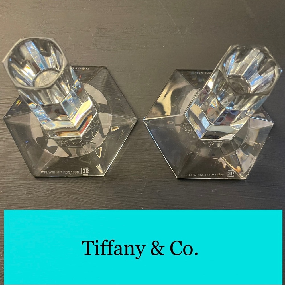 Tiffany & Co. Frank Lloyd Wright 1986 Crystal Candlestick Holders- set of 2